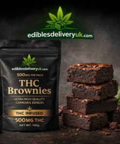 500mg THC Brownies UK premium cannabis edibles from ediblesdeliveryuk.com